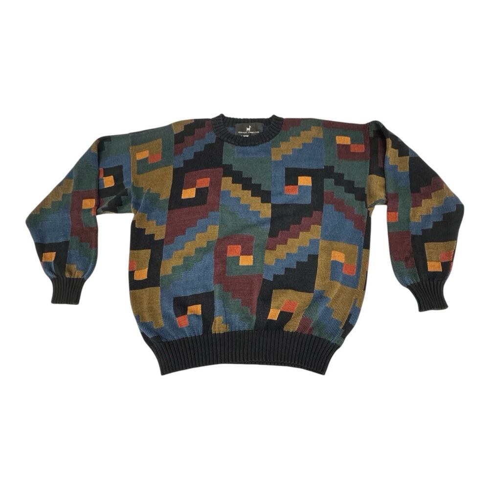 Vintage Peruvian Connection Large Men's Pima Cotton Geometric AOP Sweater